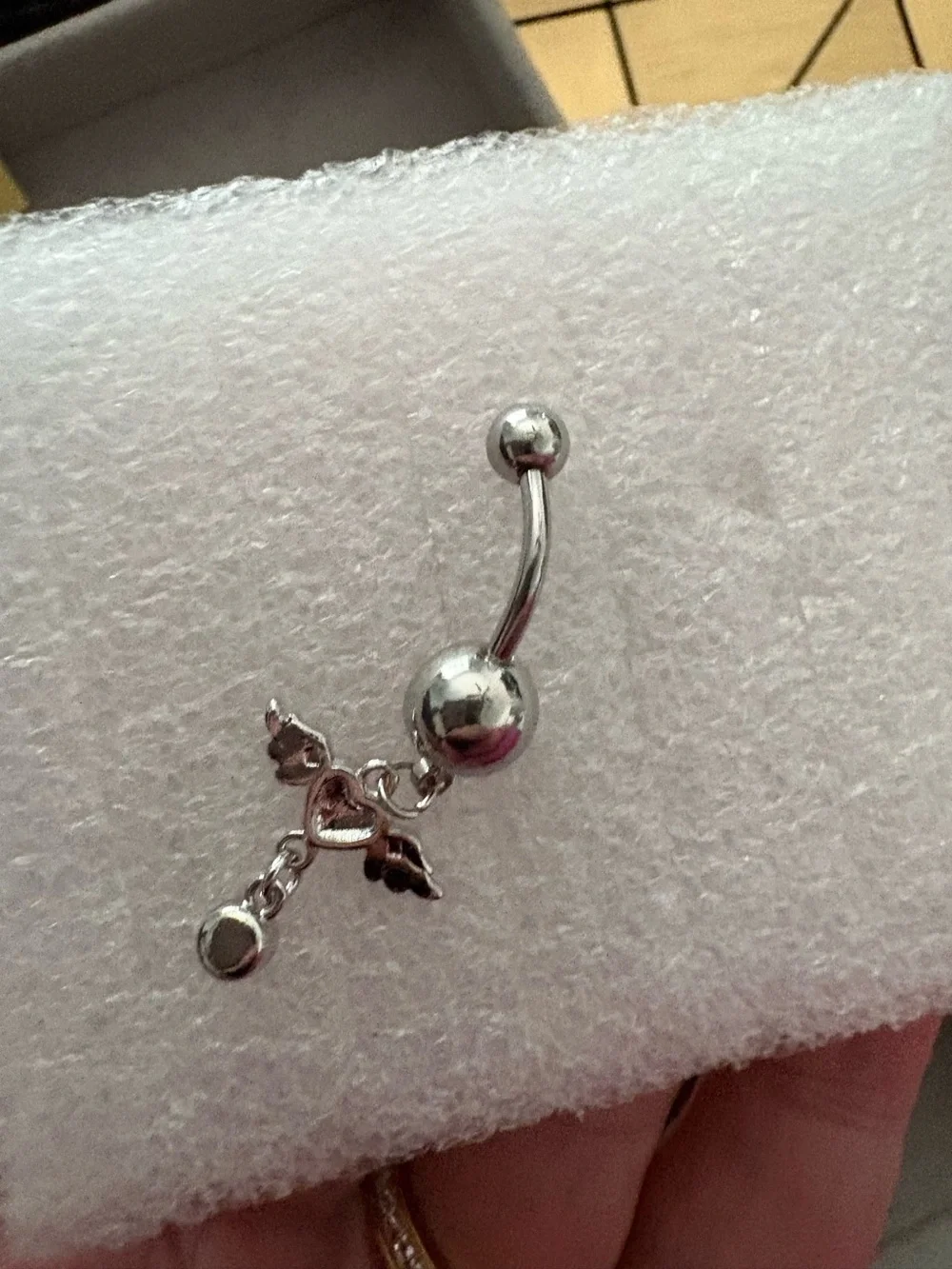 Belly Ring-Dangling Pink Belly Button Rings, 14G Stainless Steel Navel Ring